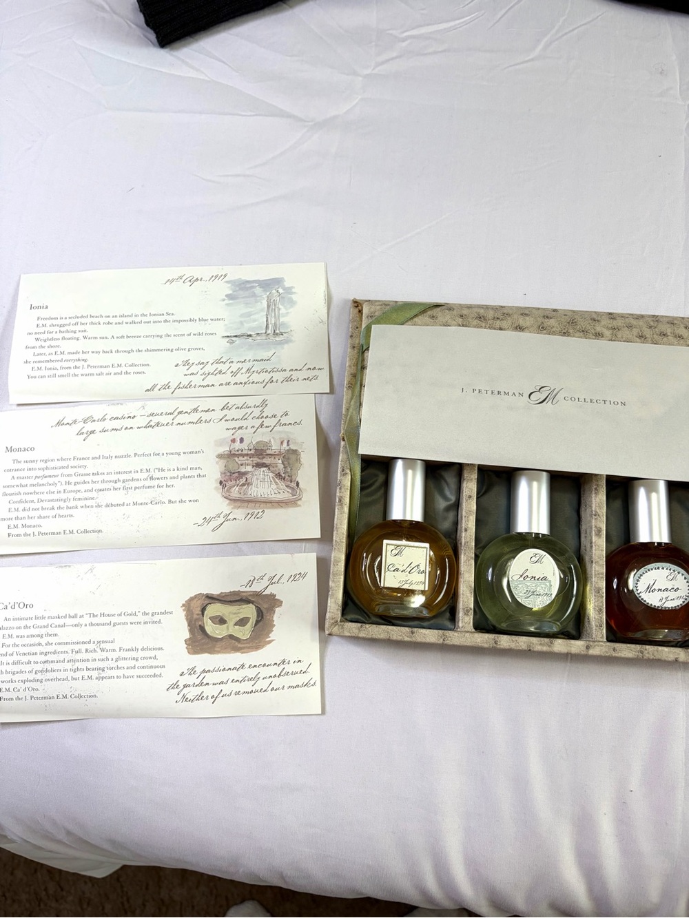 J. Peterman discontinued rare 3 pc set fragrance Ca’ d’ Oro Monaco Sonia bottles - Picture 6 of 9